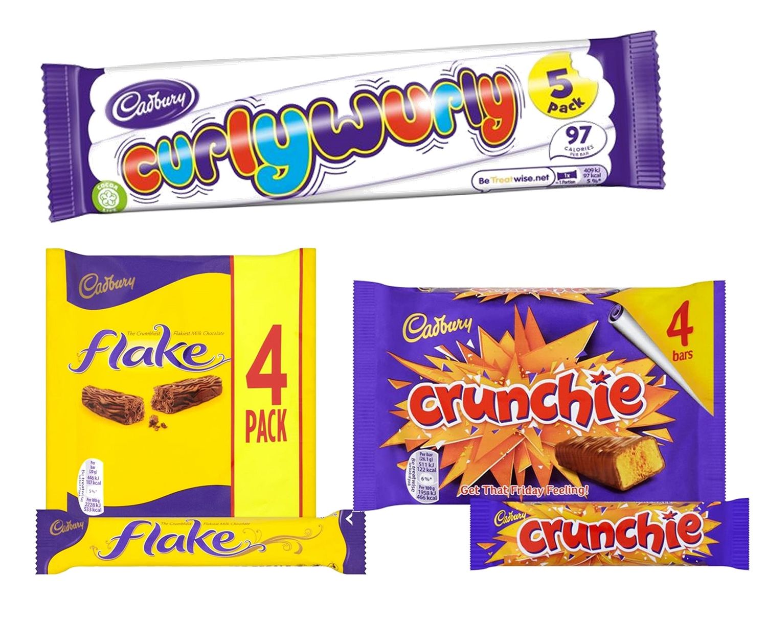 Cadbury Chocolates Variety Pack 4 Crunchie + 4 Flake + 4 curly wurly