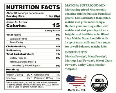 Cherie Sweet Heart Matcha Powder Green Superfood Mix, Non-GMO Mixed Greens, Plant Based, Focus &amp; Energy, Organic Green Tea Powder, Natural Caffeine Drink Mix (6oz, 34 Servings) (Packaging May Vary)