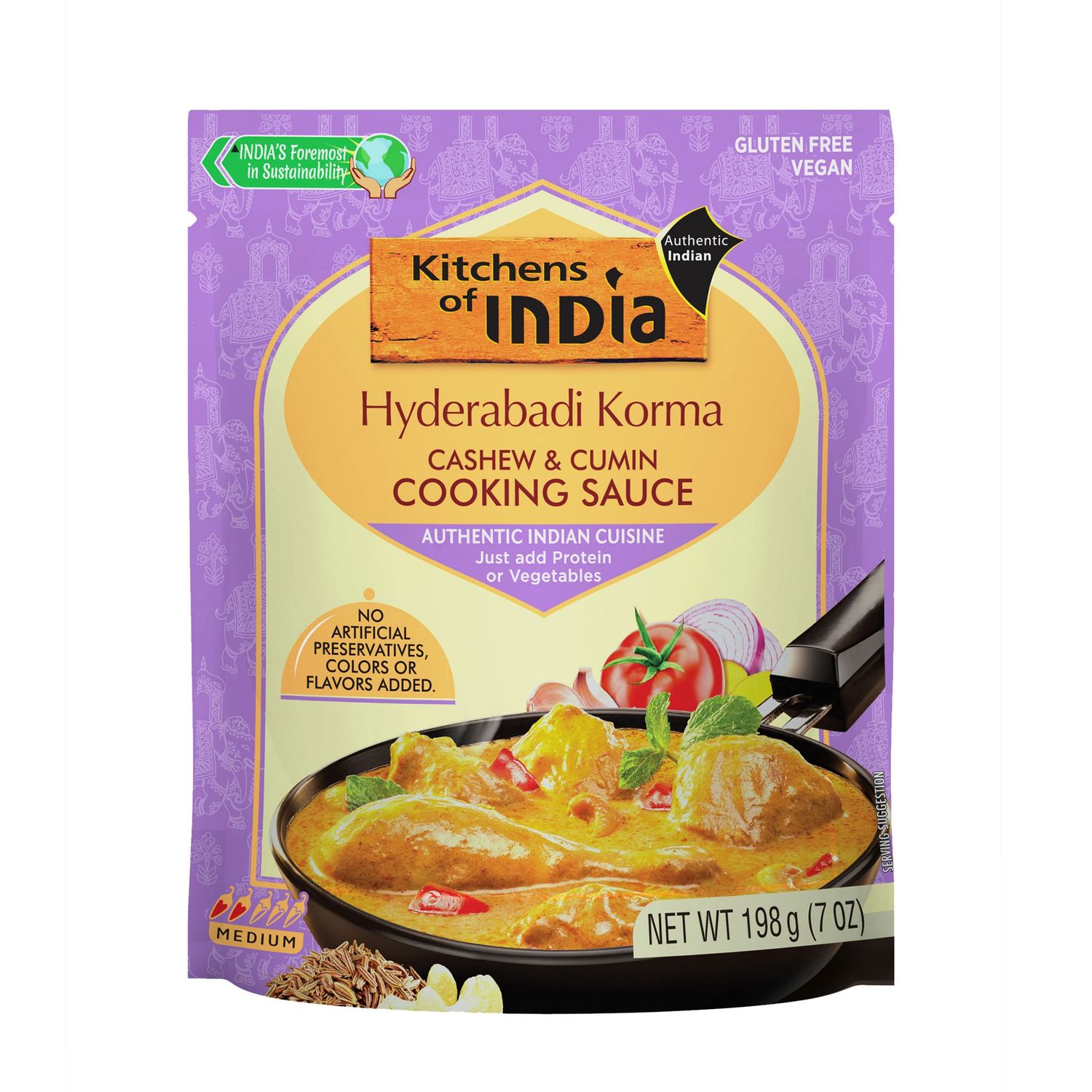 Kitchens of India Hyderabadi Korma, Cashew and Cumin Cooking Sauce, Easy to Use Sauce for Authentic Indian Food, Gluten-Free, Vegan, 7.02 Ounces (Pack of 6)