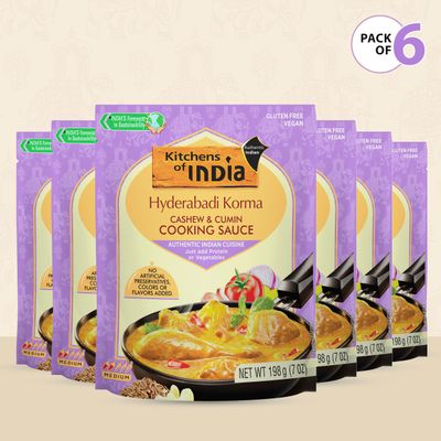 Kitchens of India Hyderabadi Korma, Cashew and Cumin Cooking Sauce, Easy to Use Sauce for Authentic Indian Food, Gluten-Free, Vegan, 7.02 Ounces (Pack of 6)