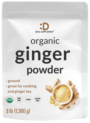 DEAL SUPPLEMENT Organic Fresh Ginger Powder, 3lbs - Finely Ground for Easy Mixing, Raw Ginger Spice Flavor, Indian Origin - Great for Ginger Chews, Tea, Candy, &amp; Juice - Non-GMO, Filler Free