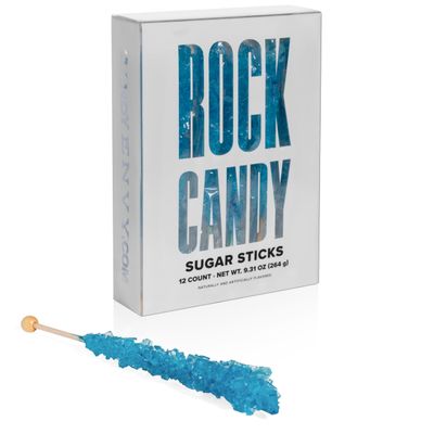 Candy Envy - Blue Rock Candy Sugar Sticks - Blue Raspberry Flavored - 12 Indiv. Wrapped