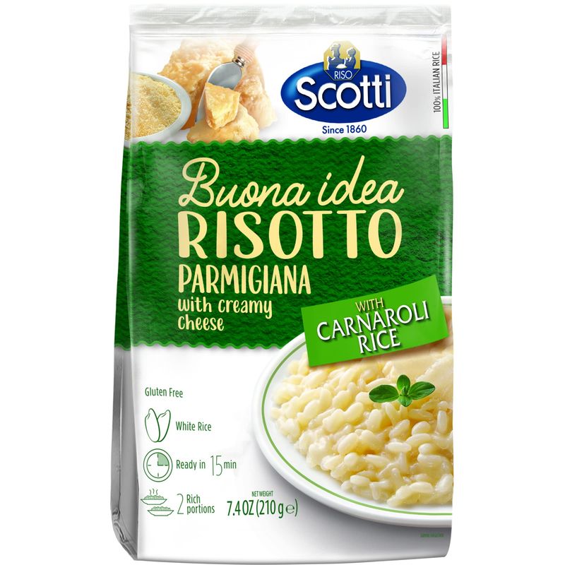 Parmesan Cheese, Riso Scotti, Carnaroli Rice,Ready Meal, Easy to Cook, Italian Seasoned Risotto, Easy Dinner Side Dish, Just Add Water and Heat, 7.4 oz, 2-3 servings