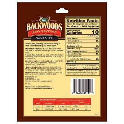 LEM Products Backwoods Sweet & Hot Jerky Seasoning, Ideal for Wild Game and Domestic Meat, Seasons Up to 5 Pounds of Meat, 5.8 Ounce Packet with Pre-Measured Cure Packet Included