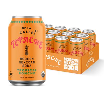 De La Calle Tepache - Tropical - Modern Mexican Soda - Craft Fermented Pineapple Sparkling Beverage - Certified Organic, Antioxidant Rich, Non-Alcoholic, Healthy Soda, Low Sugar, Low Calorie, Non-GMO