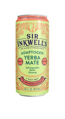 SIR INKWELL'S Adaptogen Yerba Mate | Healthful Energy Organic Caffeine | 300mg Ashwagandha Reishi Ginseng | Immunity Stress Support | Non-GMO Vegan | Blood Orange & Mango 16oz 12pk
