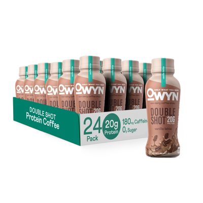 OWYN Only What You Need Double Shot Coffee Protein Shake, 180mg Caffeine, 20g Delicious Vegan Protein, Zero Sugar, Zero Net Carbs, Vanilla Latte, 12 Fl Oz (24 Pack)