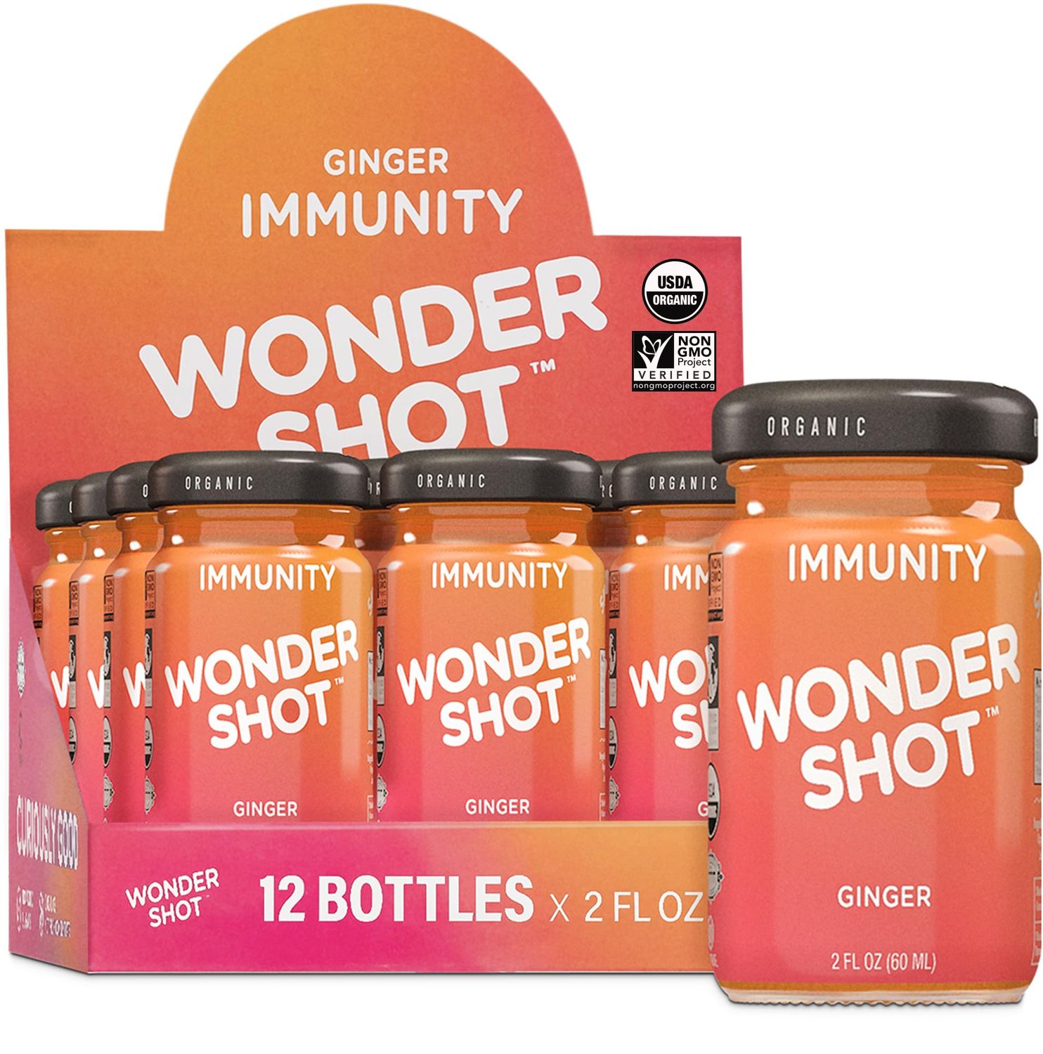 Wonder Shot Organic Ginger Shots for Quick Immunity Boost, 2oz (12 Pack) Easy to Drink Immunity Shots, Ginger Shots Bottles 2oz for Healthy Living