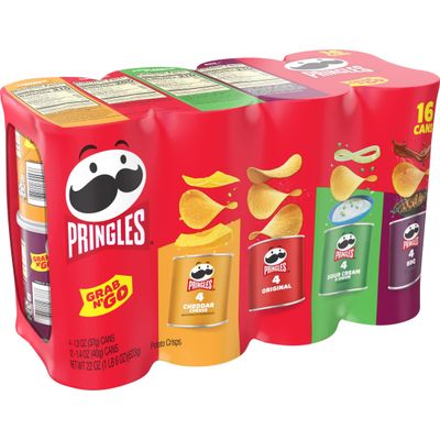 Pringles Potato Crisps Chips, Lunch Snacks, Office and Kids Snacks, Grab N&#39; Go, Variety Pack (16 Cans)