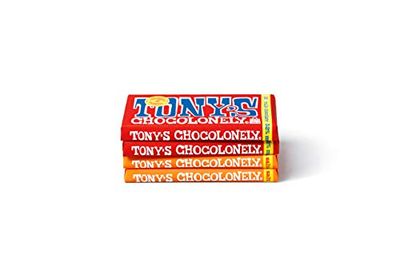 Tony&#39;s Chocolonely Milk Chocolate Bar Variety Pack, Fair Trade Chocolate, 32% Milk Chocolate and 32% Milk Chocolate Caramel Sea Salt, 6.35 oz, 4 Pack