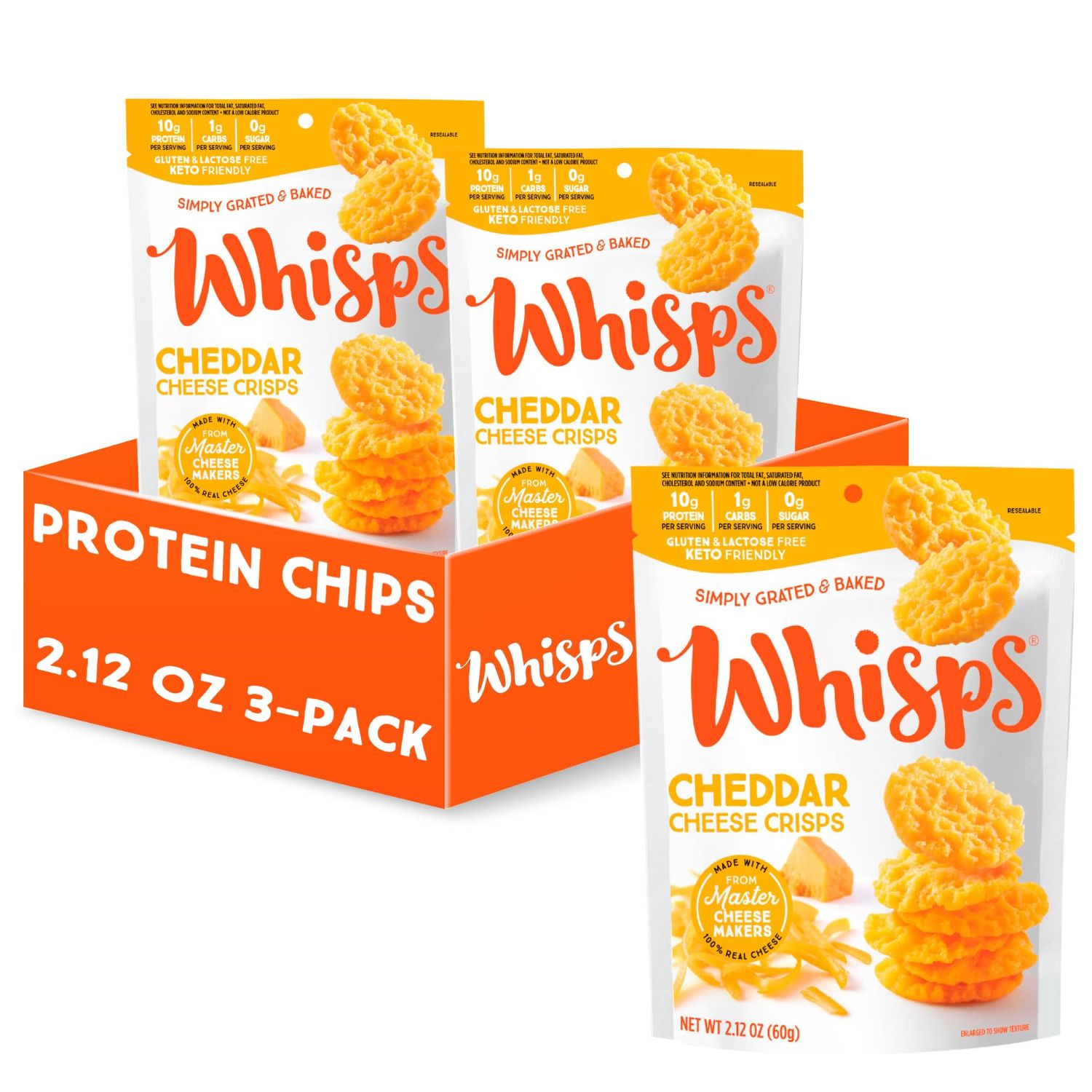 Whisps Cheese Crisps Cheddar Cheese | Protein Chips | Healthy Snacks | Protein Snacks, Gluten Free, High Protein, Low Carb Keto Food (2.12 Oz, 3 Pack)