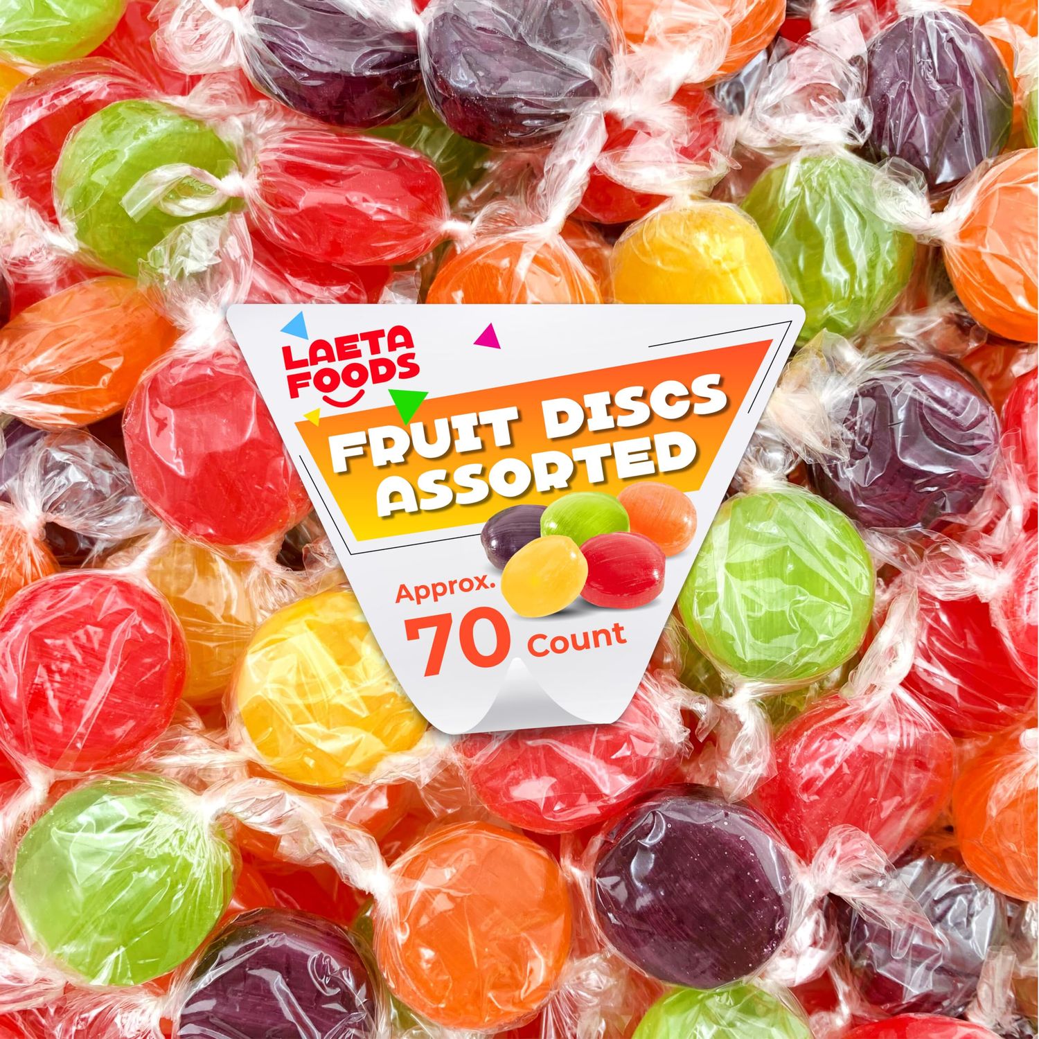Assorted Fruit Discs Hard Candy (1 Pound Bag - Approx. 70 Count)