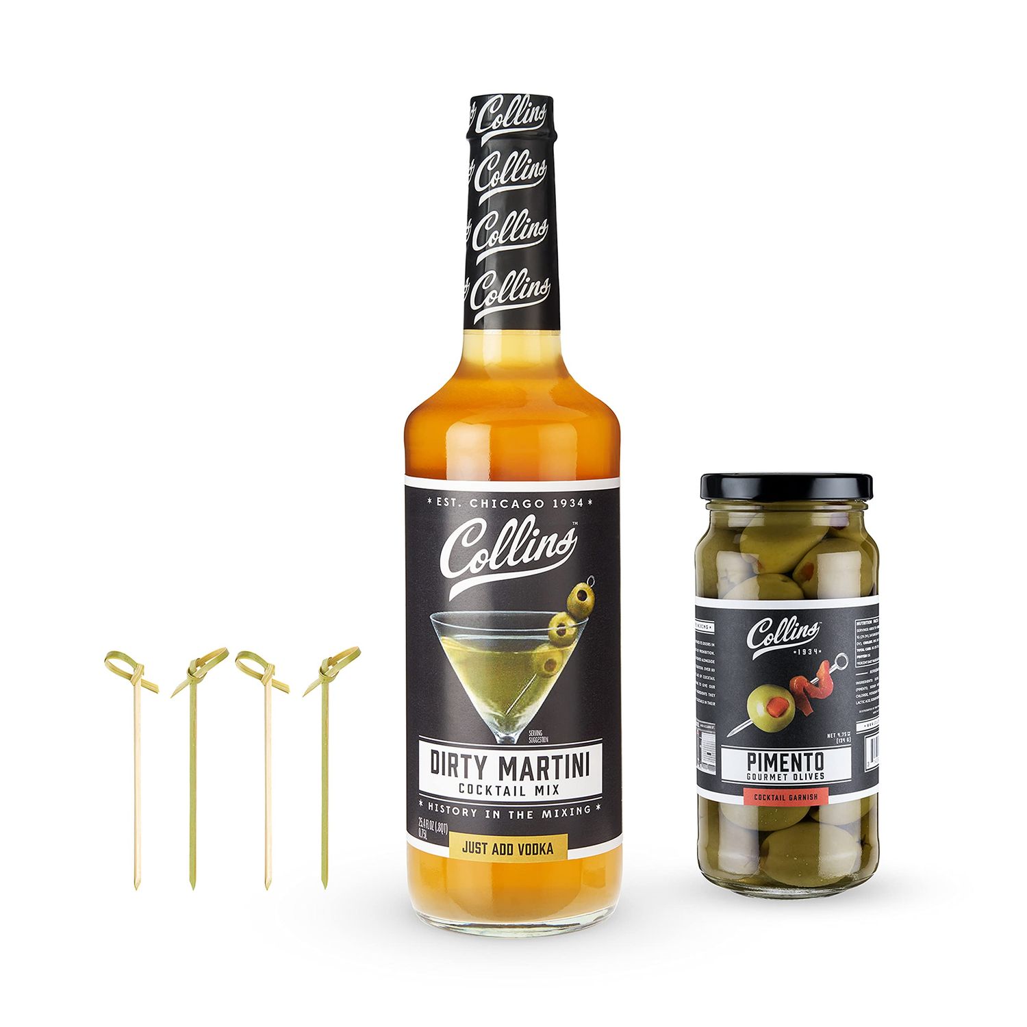 Collins Dirty Martini, Gin Cocktail Mix, Stuffed Gourmet Picks, Olive Brine Accessories, Home Bar, Bartender Mixer, Drinking Gifts, Mixology Kit, Set of 3