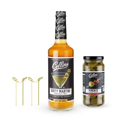 Collins Dirty Martini, Gin Cocktail Mix, Stuffed Gourmet Picks, Olive Brine Accessories, Home Bar, Bartender Mixer, Drinking Gifts, Mixology Kit, Set of 3