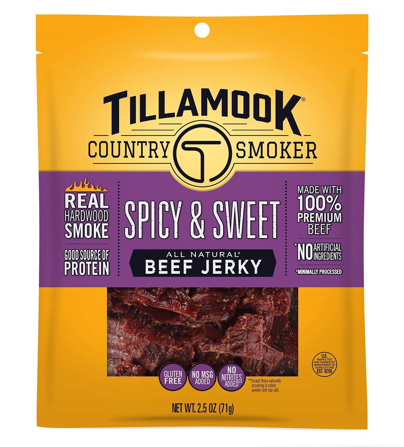 Tillamook Country Smoker Real Hardwood Smoked Beef Jerky, Spicy &amp; Sweet, 2.5 Ounce