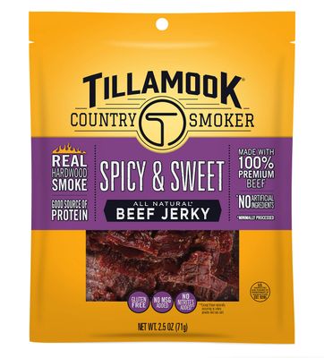 Tillamook Country Smoker Real Hardwood Smoked Beef Jerky, Spicy &amp; Sweet, 2.5 Ounce