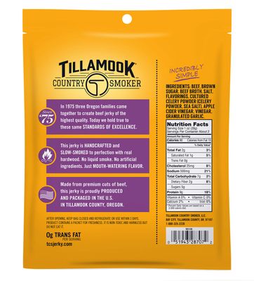Tillamook Country Smoker Real Hardwood Smoked Beef Jerky, Spicy &amp; Sweet, 2.5 Ounce
