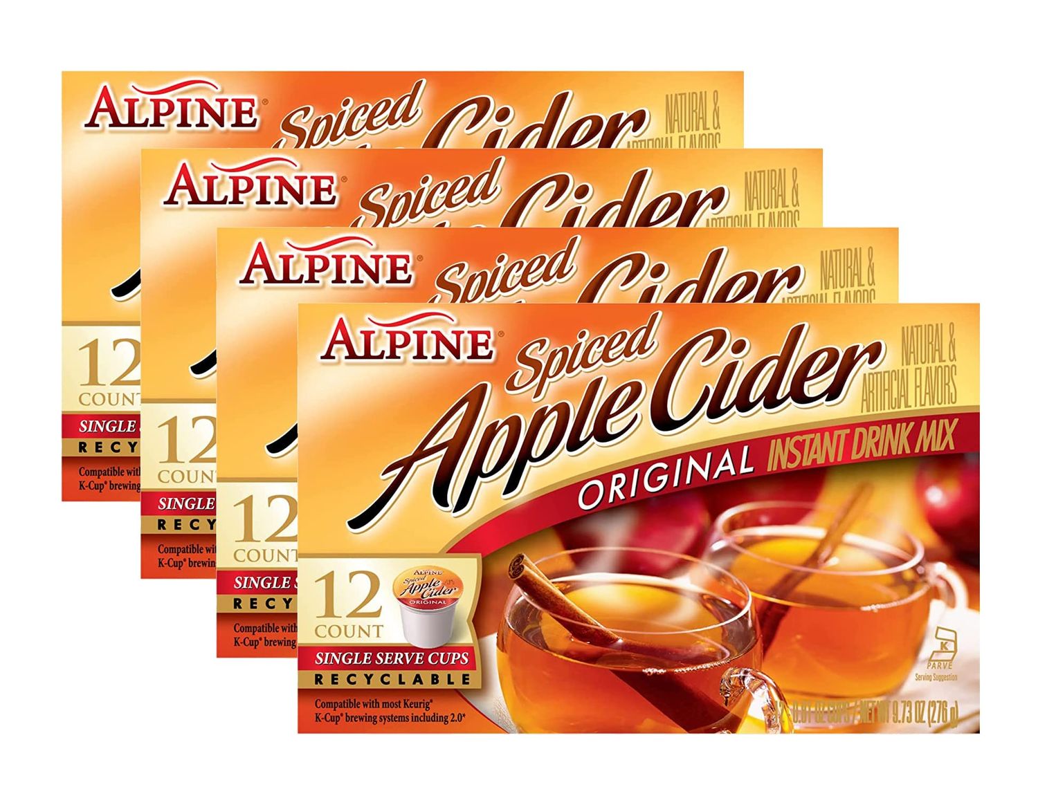 Alpine Original Spiced Apple Cider Instant Drink Mix, Single Serve K-Cups (12 Count (Pack of 4))