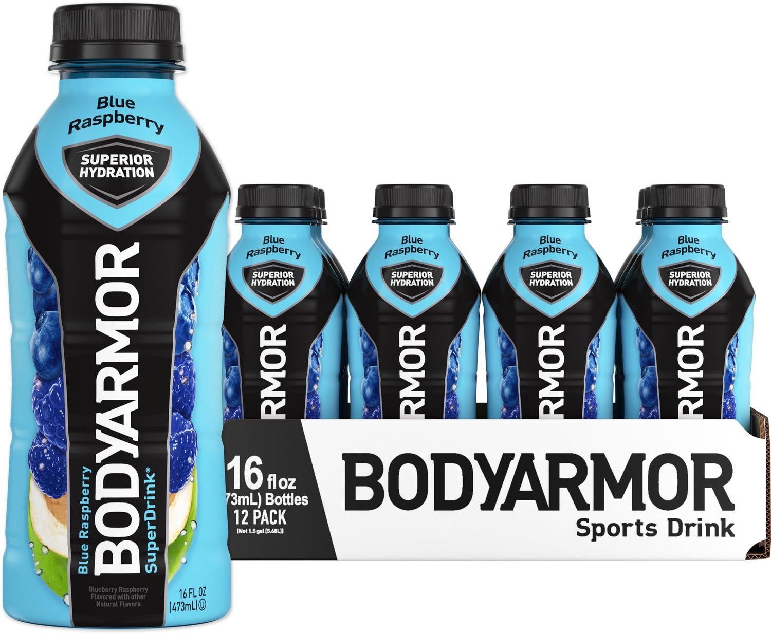 BODYARMOR Sports Drink Sports Beverage, Blue Raspberry, Natural Flavors With Vitamins, Potassium-Packed Electrolytes, No Preservatives, Perfect For Athletes, 16 Fl Oz (Pack of 12)