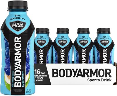 BODYARMOR Sports Drink Sports Beverage, Blue Raspberry, Natural Flavors With Vitamins, Potassium-Packed Electrolytes, No Preservatives, Perfect For Athletes, 16 Fl Oz (Pack of 12)
