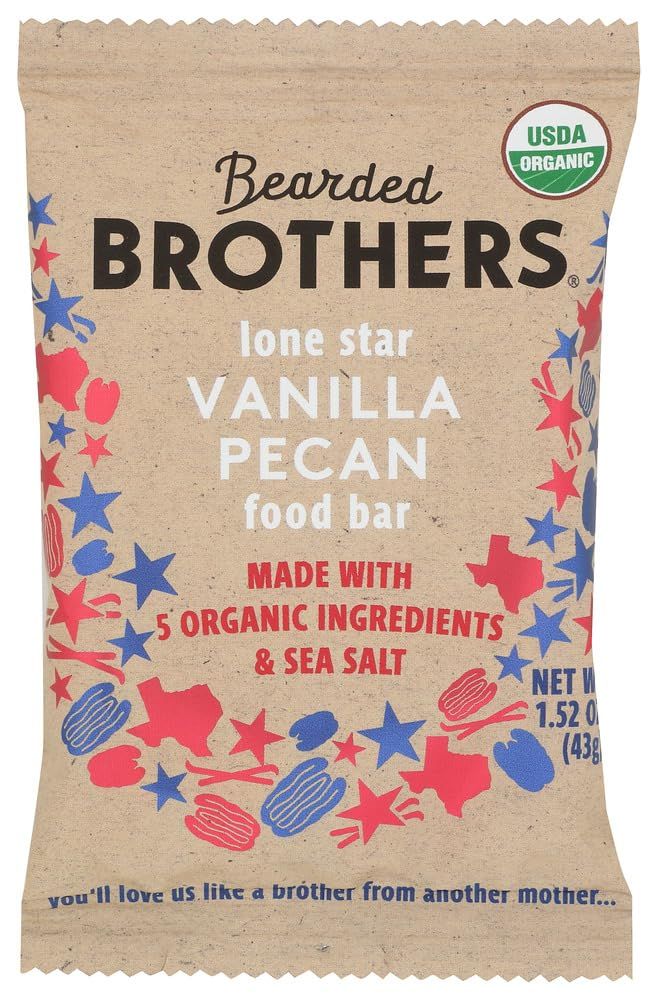 Bearded Brothers Organic Vegan Protein Energy Bars - Gluten Free, Paleo, Fiber, Whole 30 | Non GMO, Soy Free, Low Snacks | 12 Pack Vanilla Pecan