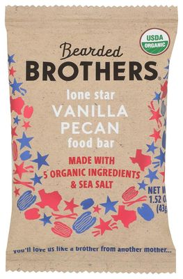 Bearded Brothers Organic Vegan Protein Energy Bars - Gluten Free, Paleo, Fiber, Whole 30 | Non GMO, Soy Free, Low Snacks | 12 Pack Vanilla Pecan