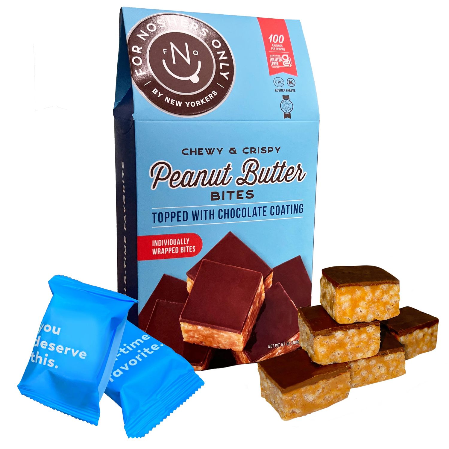 Peanut Butter Bites Topped with Chocolate Coating - Gluten Free - Vegan Friendly - 100 Calorie Snack - 8 Individually Wrapped Pieces - Non Dairy Kosher Pareve - For Snackers Only
