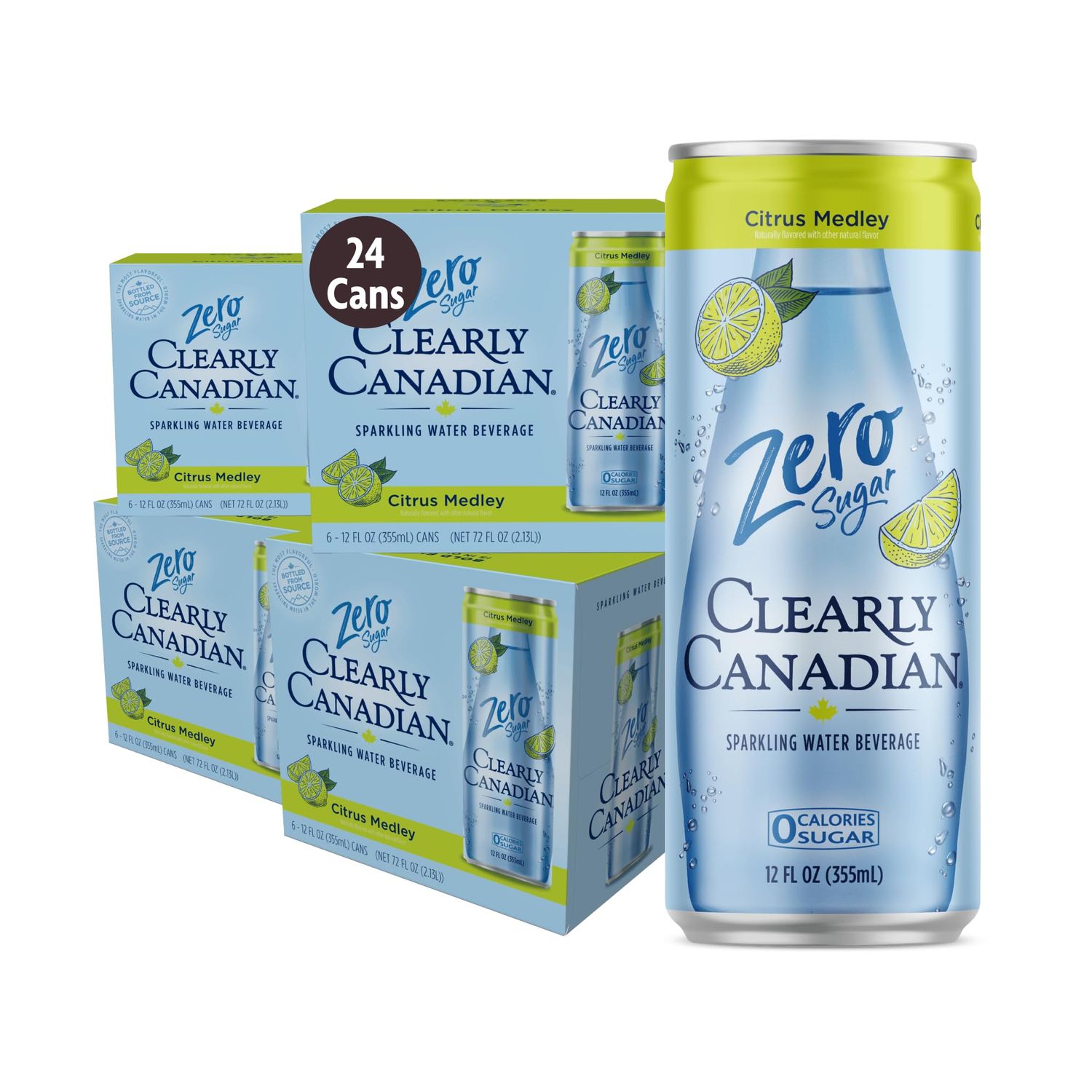 Clearly Canadian Zero Sugar Citrus Medley Sparkling Water Beverage, Zero Sugar &amp; Zero Calories. 1 Case (24 cans x 12 fl oz)