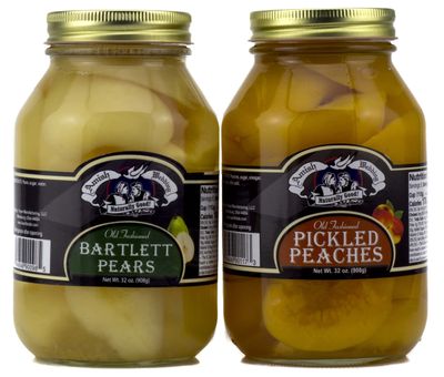 Amish Wedding Old Fashioned Pickled Peach Halves and Bartlett Pears Variety 2 Pack- 32 oz Jars