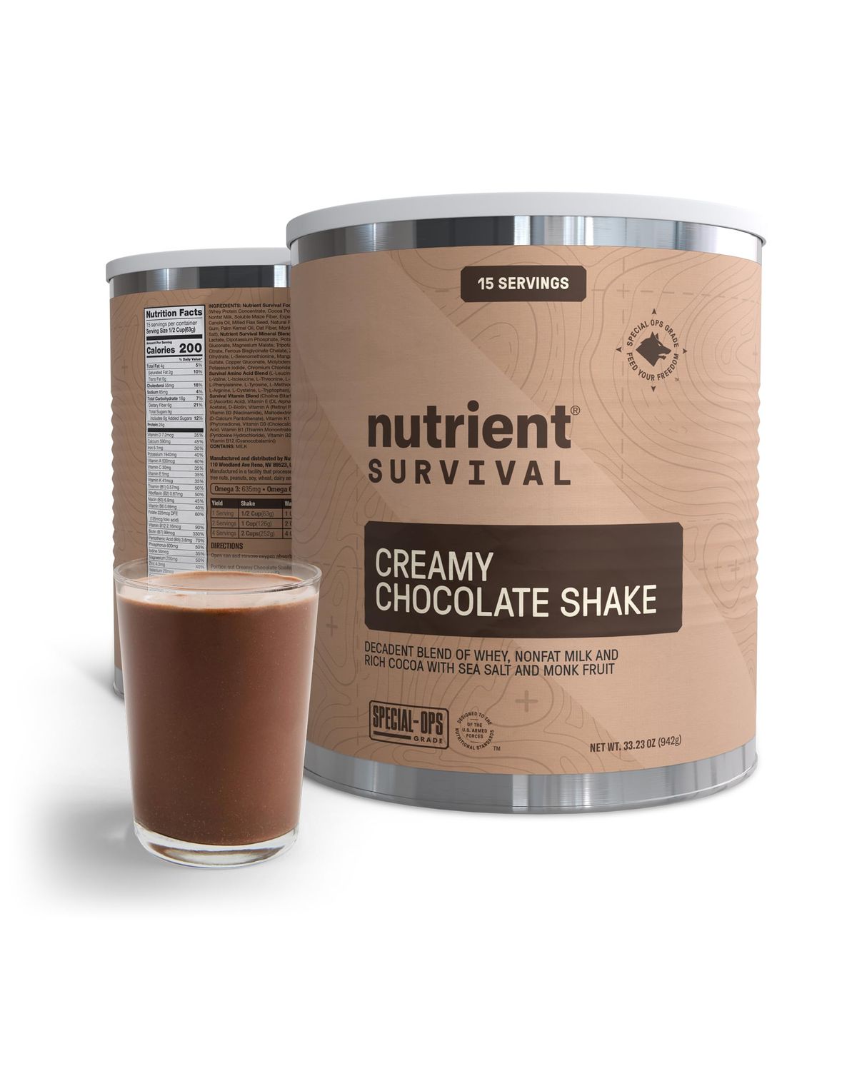Nutrient Survival Creamy Chocolate Whey Protein Shake: Gluten-Free, High-Protein Breakfast or Meal Replacement Shake, Perfect Dark Chocolate Smoothie Beverage (15 Servings)