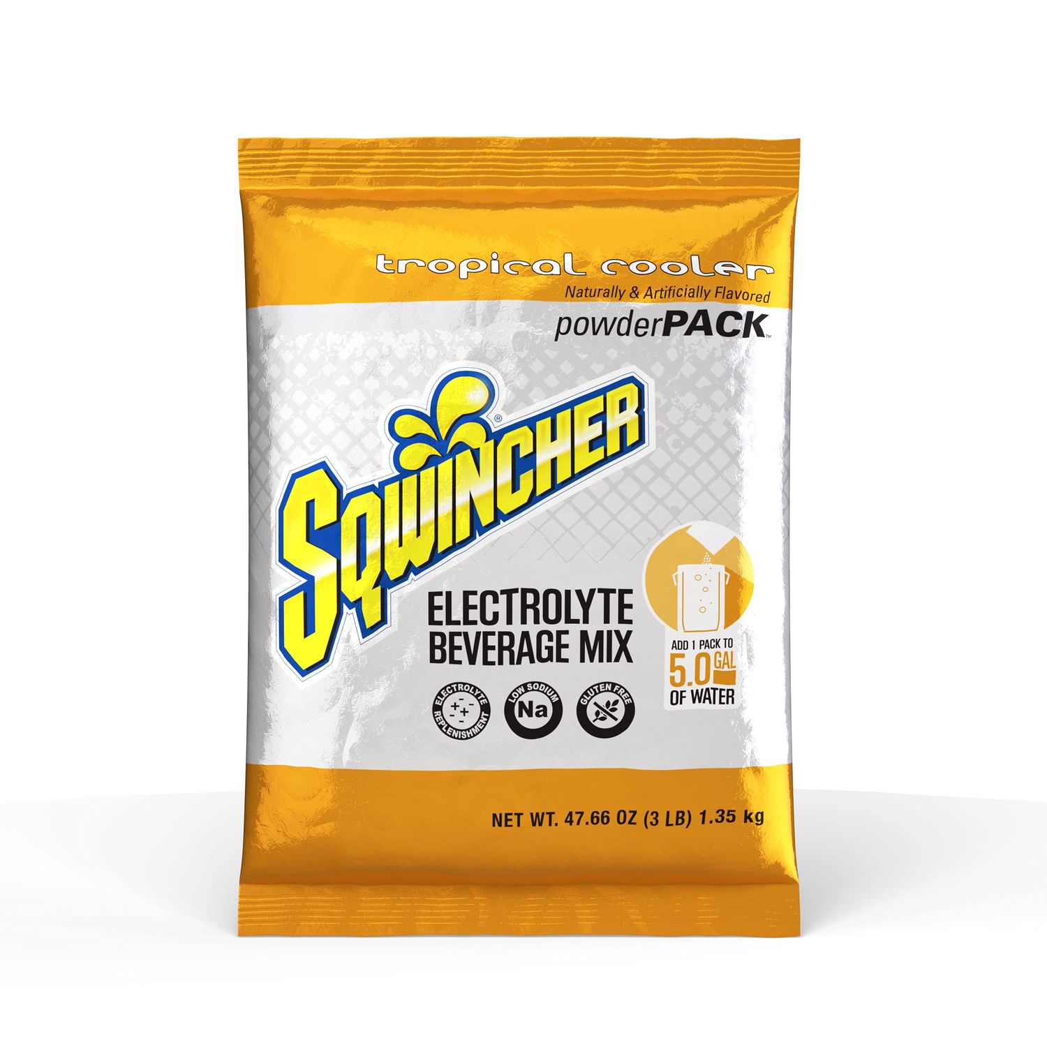 Sqwincher Powder Pack, Tropical Cooler Flavor Electrolyte Drink Concentrate, 47.66 oz Packet (Pack of 16)