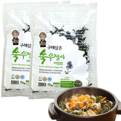 Pack of 2, Korean Bibimbap Veggies Dried Vegetables Mix Korean Food, Assorted Korean Traditional Namulbap Pantry Herbs, Radish Leaves, Aster Scaber, Thistle Gondeurae, Chwinamul, Mustard Greens