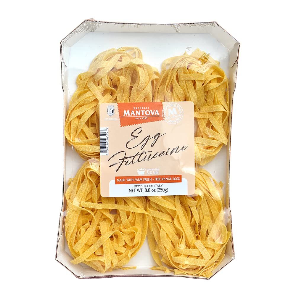 Mantova Fettucine Egg Pasta Nest, Made in Italy with Farm fresh - Free range Italian eggs - 33.2% egg, Bronze die, and slow dried dried for premium quality pasta (Pack of 3)