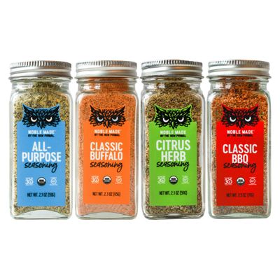 Noble Made Seasoning Variety Pack, 4 Pack of 2 oz Spice Bottles, Gluten Free and Sugar Free, All-Purpose, Classic Buffalo, Citrus Herb, and Classic BBQ, Low Sodium, Organic, Whole30 Seasonings