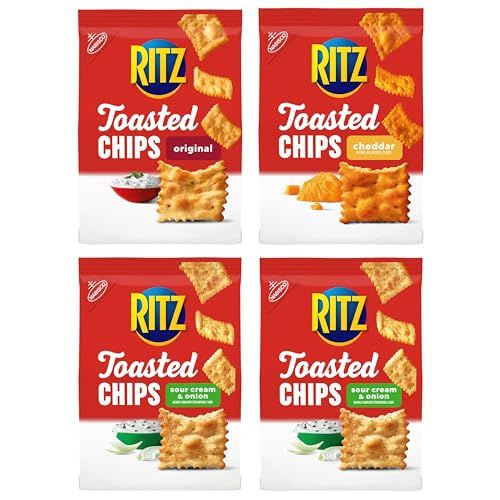 RITZ Toasted Chips Variety Pack with Cheddar, Sour Cream and Onion, and Original Crackers