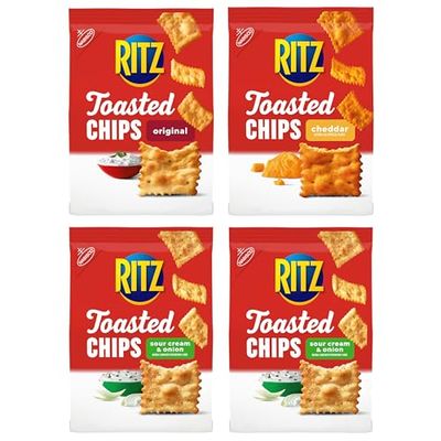 RITZ Toasted Chips Variety Pack with Cheddar, Sour Cream and Onion, and Original Crackers