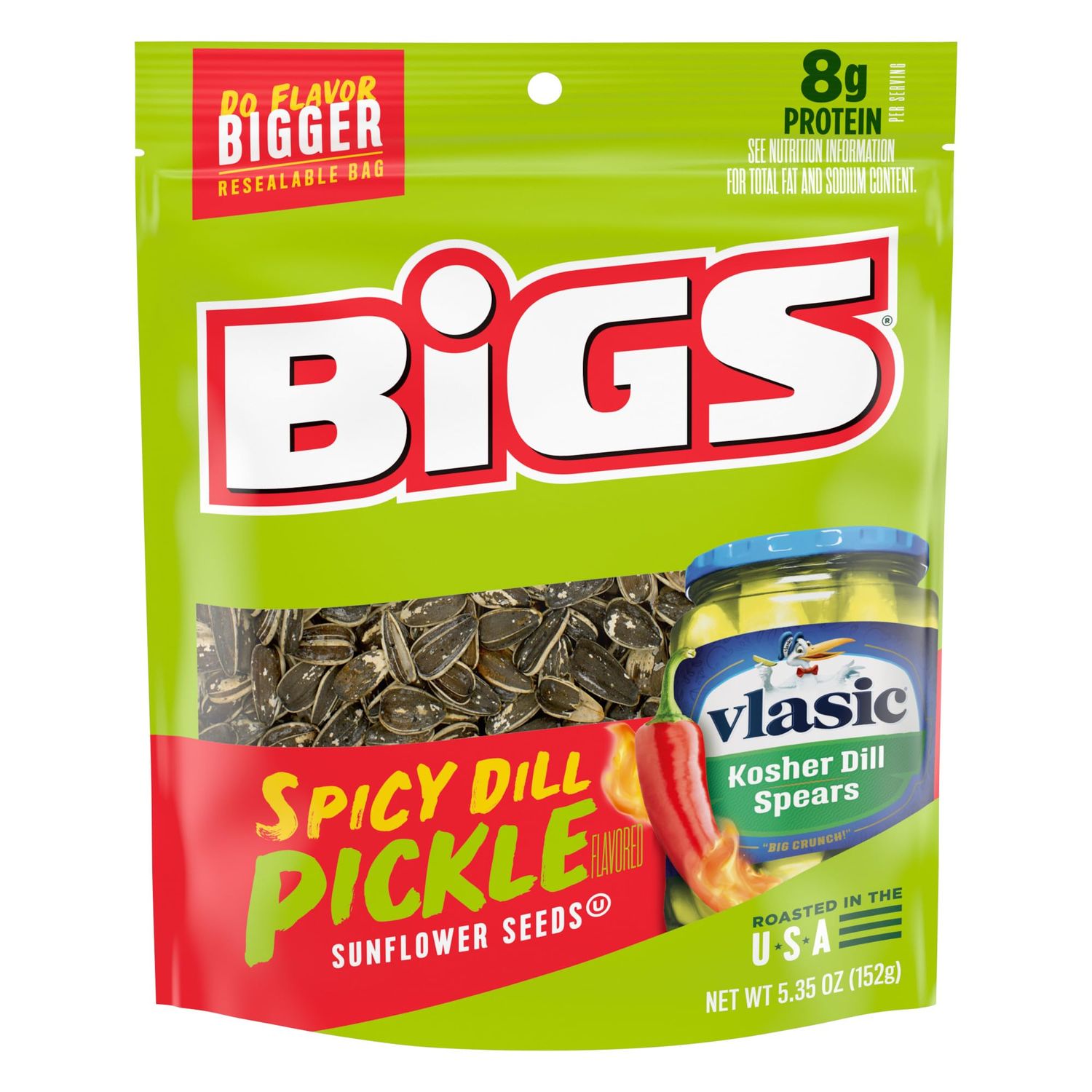 Bigs Vlasic Spicy Dill Pickle Flavored Sunflower Seeds, 5.35 oz. Bag