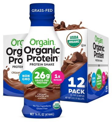 Orgain Organic Protein Shake, Grass Fed Dairy, Creamy Chocolate - 26g High Protein Whey Shake, Ready to Drink, Gluten Free, No Soy Ingredients, No Sugar Added, 14 Fl Oz (Pack of 12)