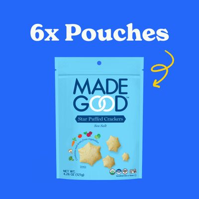 MadeGood Star Puffed Crackers, Sea Salt, 6 Bags (4.26oz Each) Gluten Free Crackers