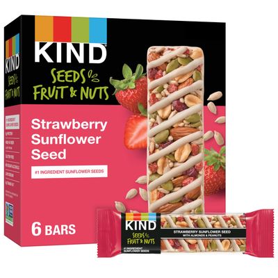 KIND Seeds Fruit &amp; Nuts Snack Bar, Strawberry Sunflower Seed | 5g Protein, High Fiber, Gluten Free Bars, 1.4 OZ, 6 Count