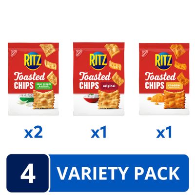 RITZ Toasted Chips Variety Pack with Cheddar, Sour Cream and Onion, and Original Crackers