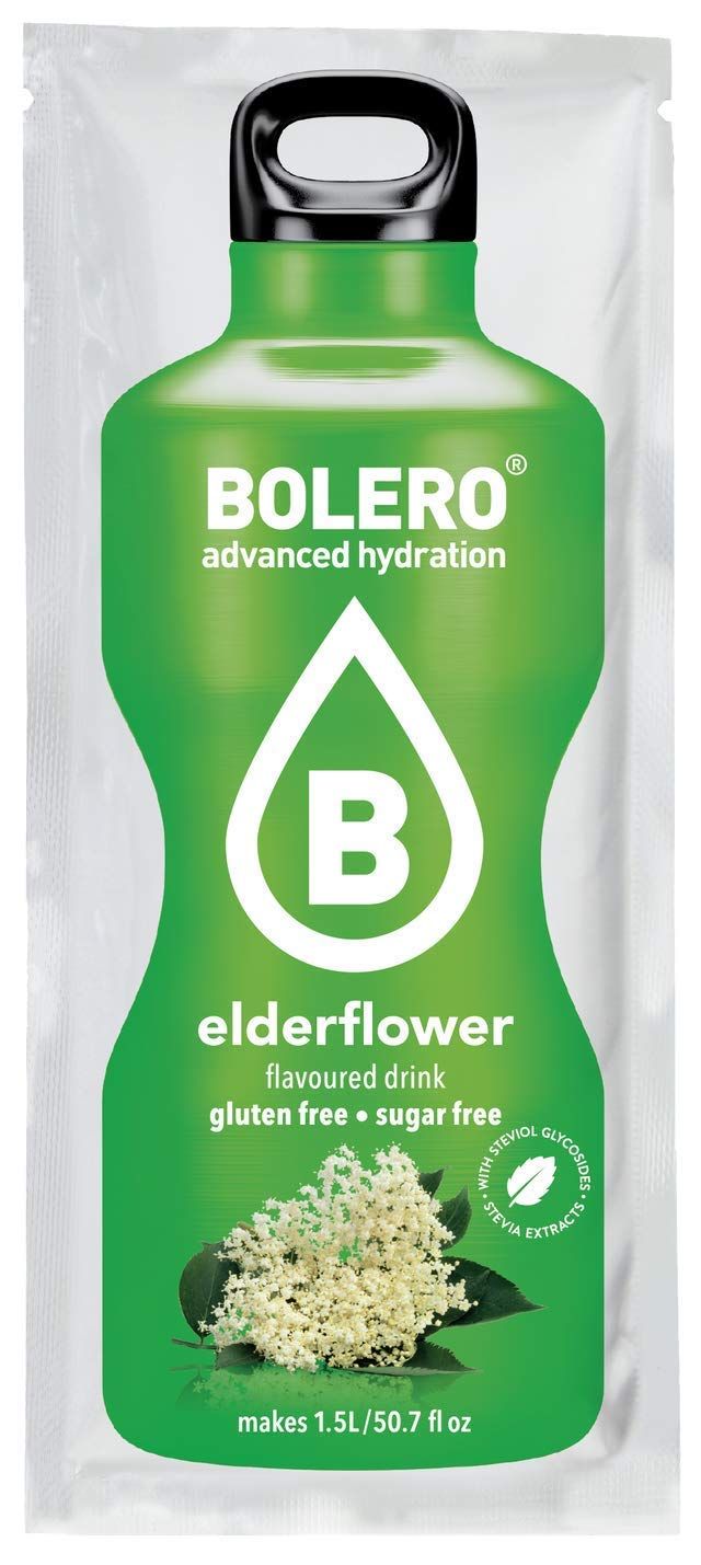 BOLERO - Elderflower Flavored, Sugar Free and Low Calorie Powdered Drink Mix, Makes 1/2 Gallon for Strong Flavor or 1 Gallon for Mild Flavor, 12 Large Sachets - Europe&#39;s Favorite Drink Mix