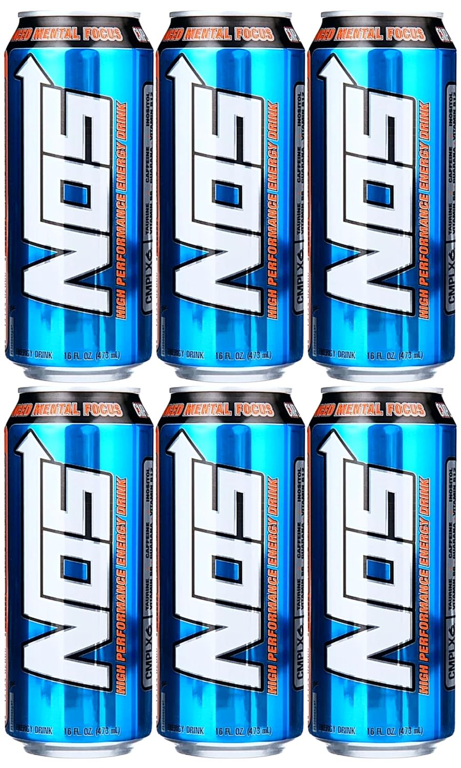 High Performance Energy Drink  NOS Energy Boost Drink with Natural Caffeine Fortified with Electrolytes  16 Fl oz Cans  BETRULIGHT Value 6 Pack