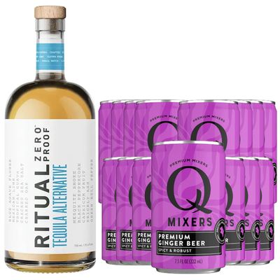 Ritual Zero Non-Alcoholic Tequila Alternative with 15 Pack of Q Mixers Ginger Beer for your favorite Alcohol-Free Mixed Drink
