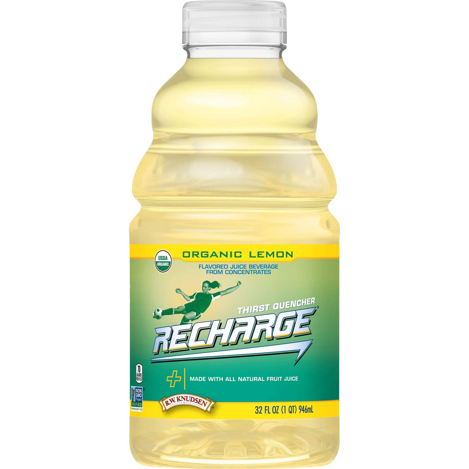 R.W. Knudsen Recharge Organic Lemon Flavored Juice Sports Beverage with Electrolytes, 32 Ounces