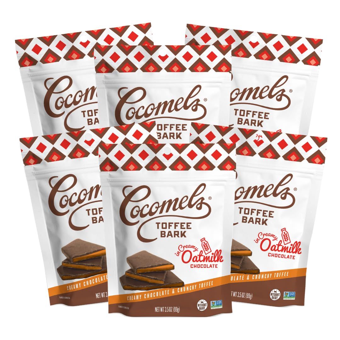 Cocomels Oatmilk Chocolate Covered Toffee Bark, 3.5 oz, 6 Pack, Dairy Free, Vegan, Organic