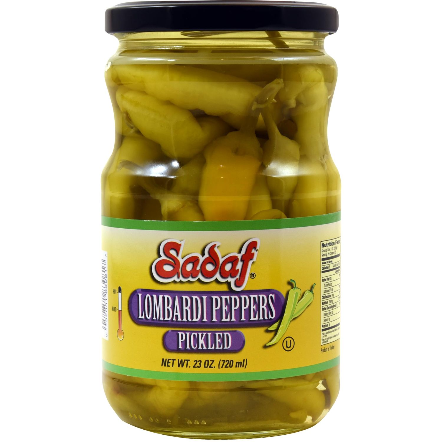 Sadaf Pickled Lombardi Peppers - Mild Lombardi Peppers for Cooking and Food Flavoring - Pickled Bannana Peppers - Kosher - 23 oz Jar