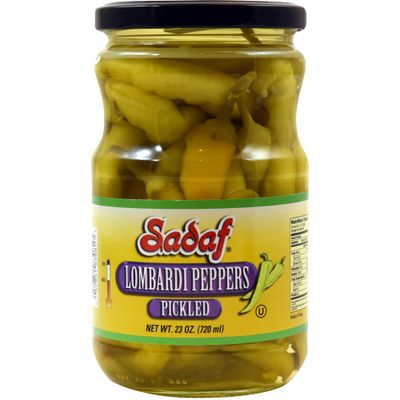 Sadaf Pickled Lombardi Peppers - Mild Lombardi Peppers for Cooking and Food Flavoring - Pickled Bannana Peppers - Kosher - 23 oz Jar