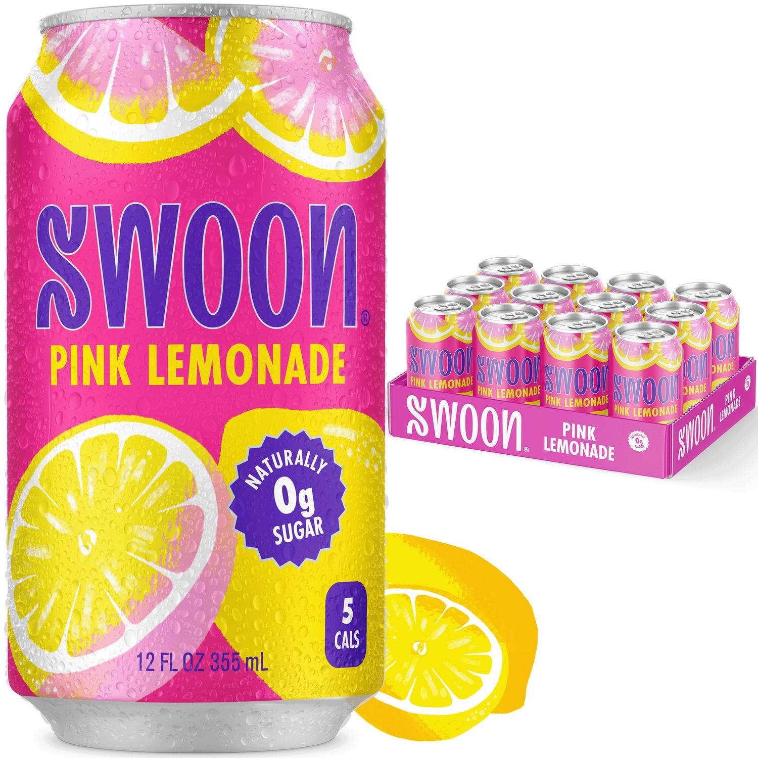 Swoon Pink Lemonade - Low Carb, Paleo-Friendly, Gluten-Free Keto Drink - Sugar Free Strawberry Lemonade Made with 100% Lemon Juice Concentrate &amp; Sweetened by Monk Fruit, 12 Fl oz (Pack of 12)