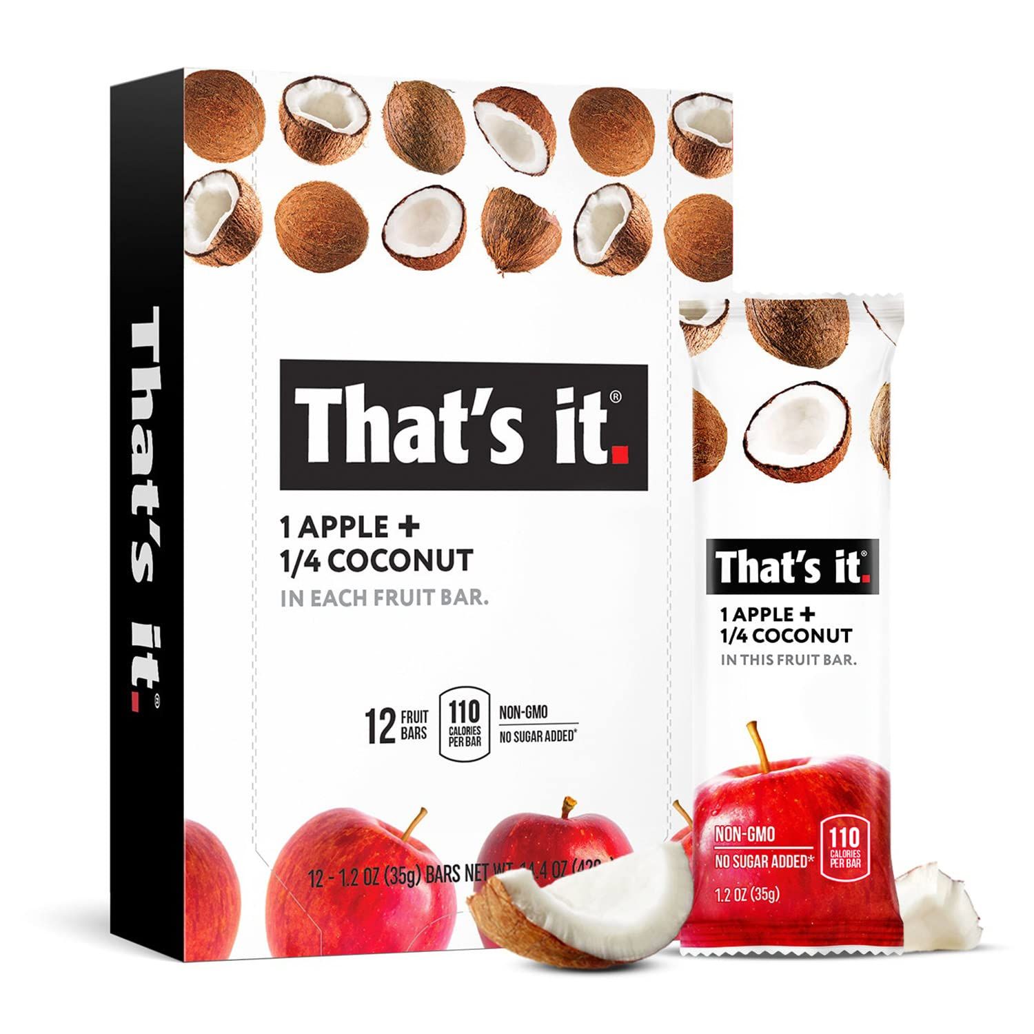 That&#39;s it. Apple + Coconut 100% Natural Real Fruit Bar, Best High Fiber Vegan, Gluten Free Healthy Snack, Paleo for Children &amp; Adults, Non GMO No Added Sugar, No Preservatives Energy Food (12 Pack)
